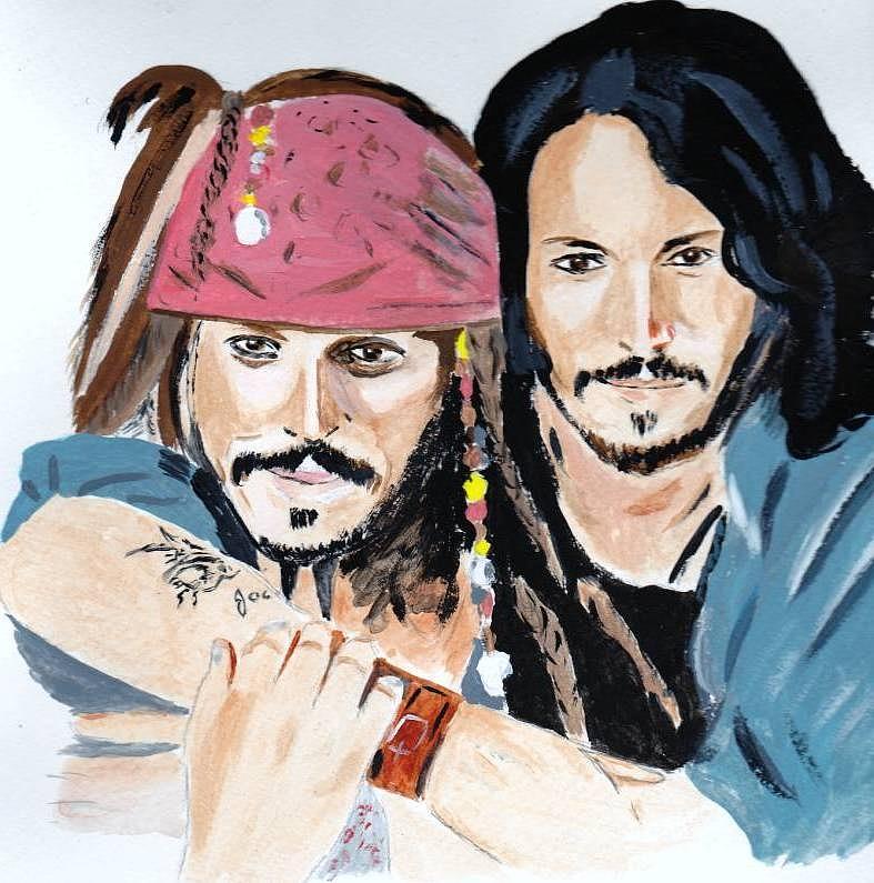 Johnny Depp Painting - Johnny Depp x 2 #1 by Audrey Pollitt