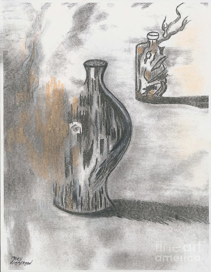 Jug and Bottle Drawing by Mary Zimmerman
