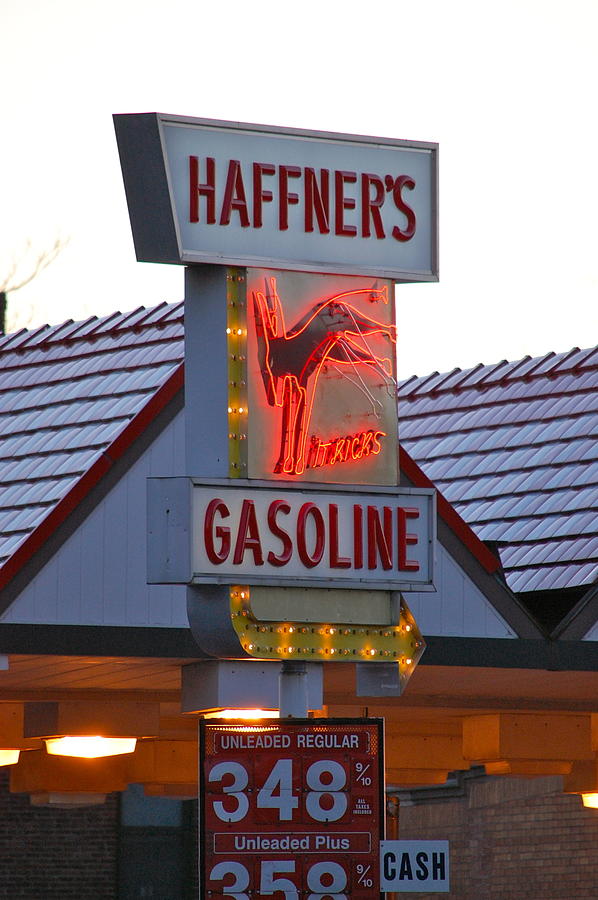 Kicking Haffners Gasoline Sign #1 Photograph by Mary McAvoy