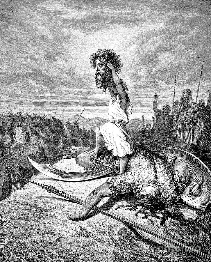 King David And Goliath Drawing by Gustave Dore