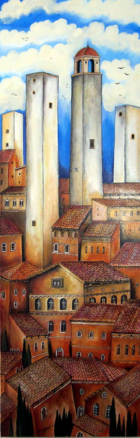 Le torri di san Gimignano #1 Painting by Roberto Gagliardi