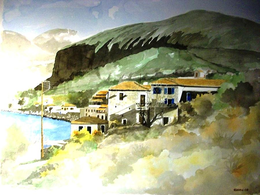 Landscape Painting - Limeni village #1 by Samir Sokhn