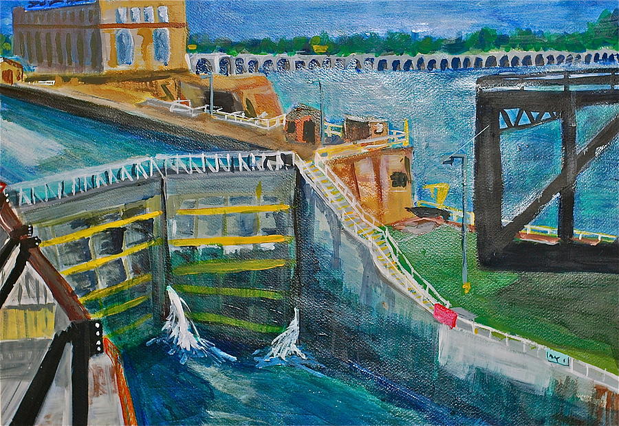 Lock and Dam 19 #1 Painting by Jame Hayes