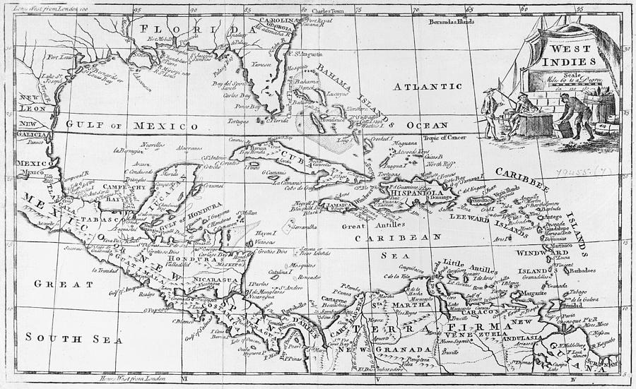 Map Drawing - Map of the West Indies Florida and South America by English School