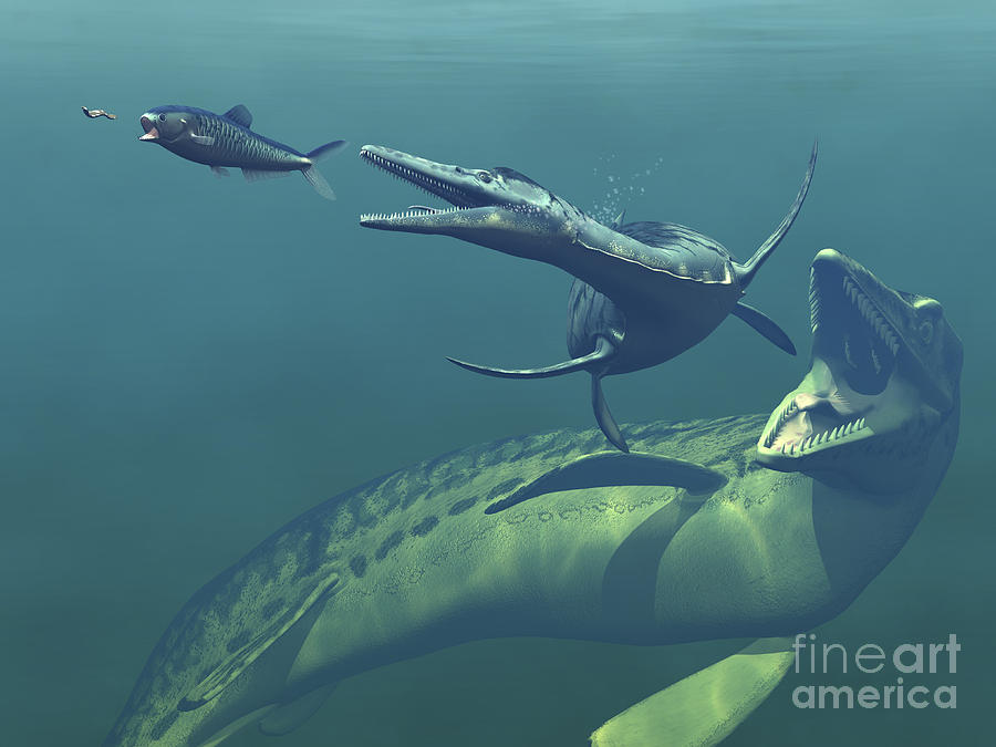 Dinosaur Digital Art - Marine Predators Of The Cretaceous #1 by Walter Myers