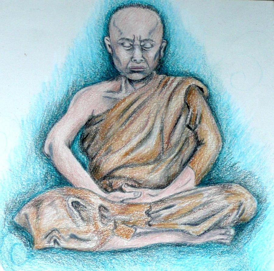 Meditating Monk Drawing by E White
