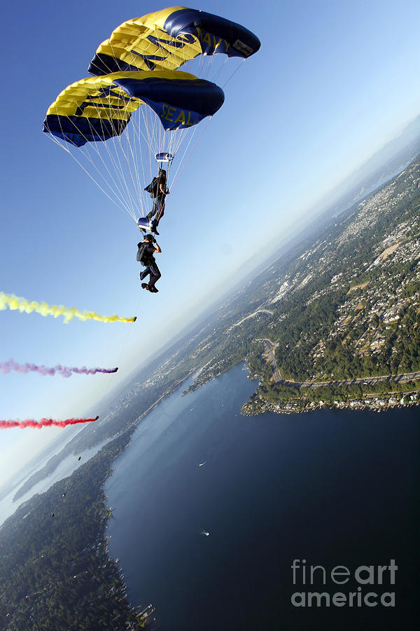 Members Of The U.s. Navy Parachute #1 Photograph by Stocktrek Images