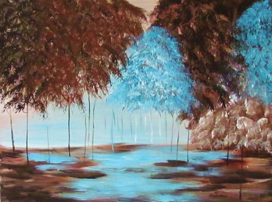 Misty blue #1 Painting by Bertha Hamilton