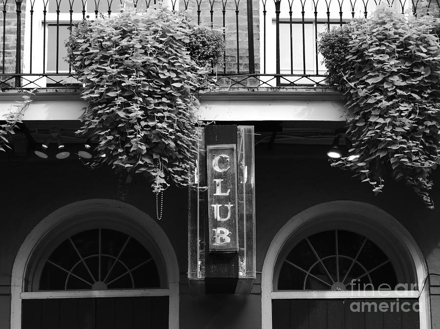 Neon Club Sign Bourbon Street Corner French Quarter New Orleans Black and White #1 Photograph by Shawn OBrien
