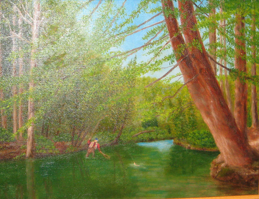 Landscape Painting - Netting a Brown on the Davidson #1 by Jim Hefley