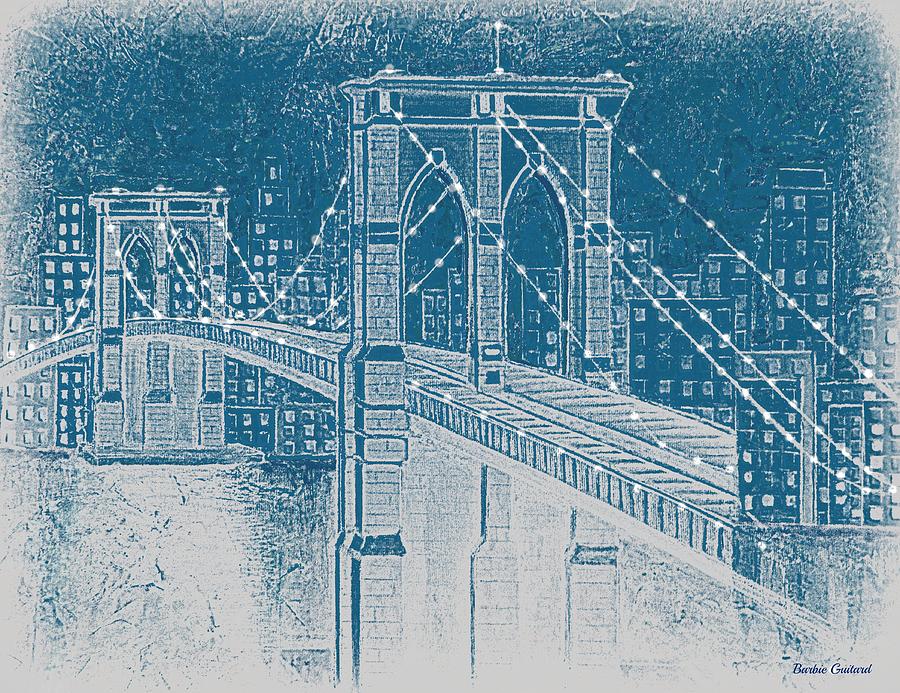Brooklyn Bridge Digital Art - New York Night #1 by Barbie Guitard 