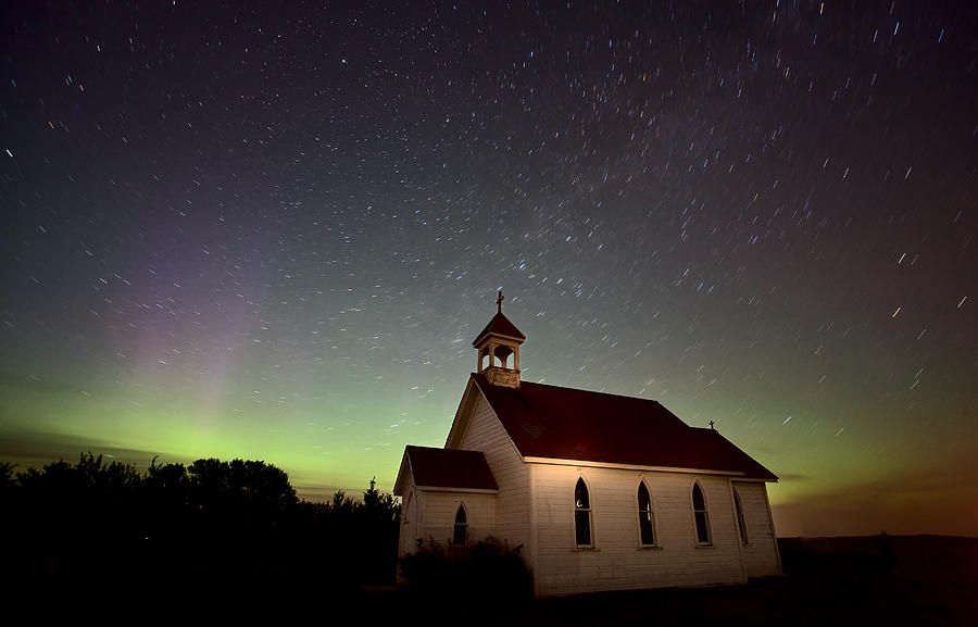 Night Church Northern Lights #1 Digital Art by Mark Duffy