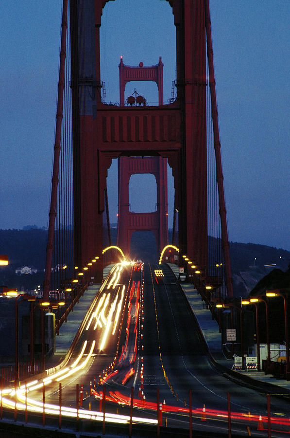 San Francisco Photograph - Night Traffic on Golden Gate #2 by Carl Purcell