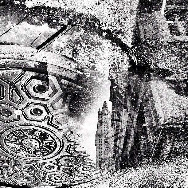 New York City Photograph - Nyc Puddle Reflections Bw #1 by Nick Valenzuela