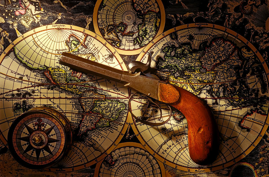 Map Photograph - Old gun on old map #2 by Garry Gay