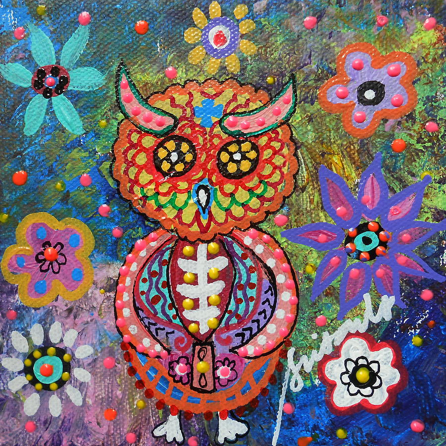 Owl Day of the Dead #1 Painting by Pristine Cartera Turkus