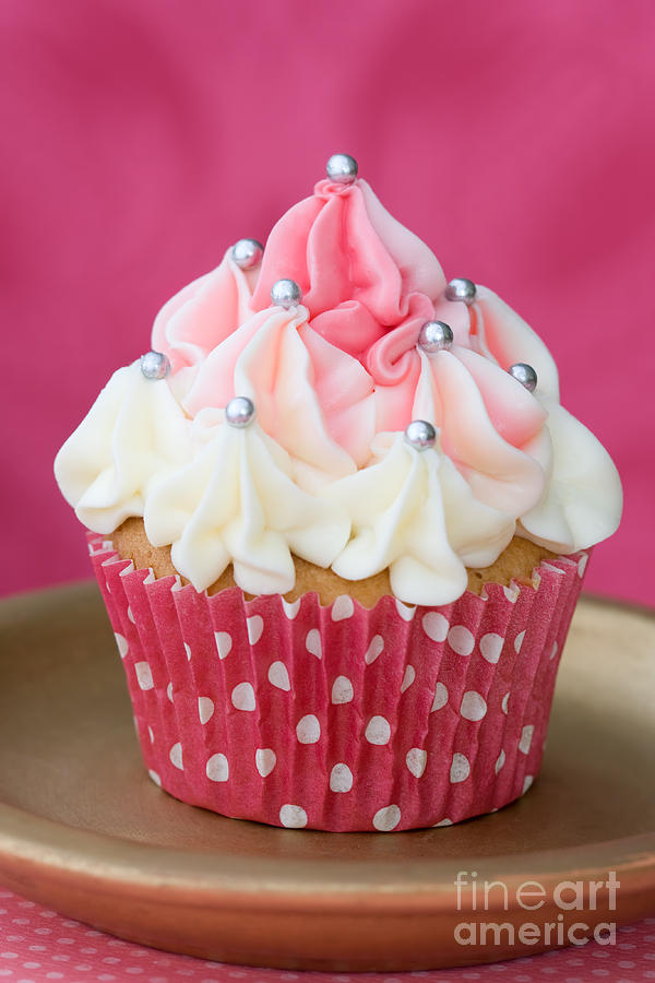 Cake Photograph - Pink and white cupcake #1 by Ruth Black