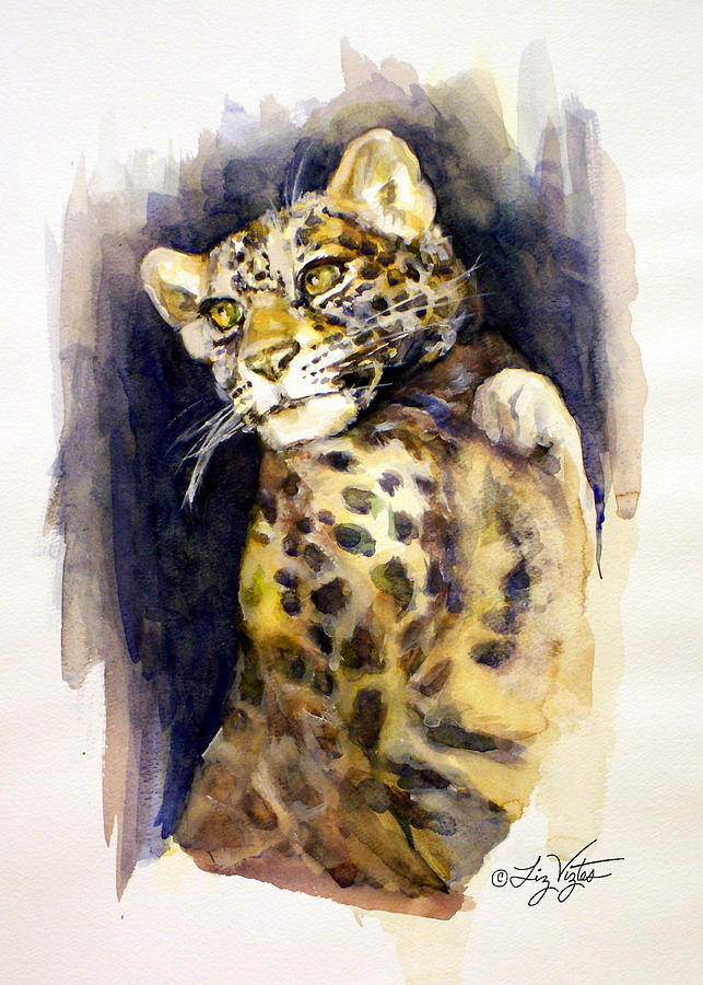 Portrait of a Young Snow Leopard Painting by Liz Viztes