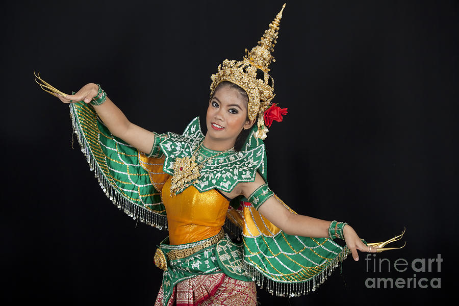 Portrait of Thai young lady in an ancient Thailand dance #1 Photograph by Anek Suwannaphoom