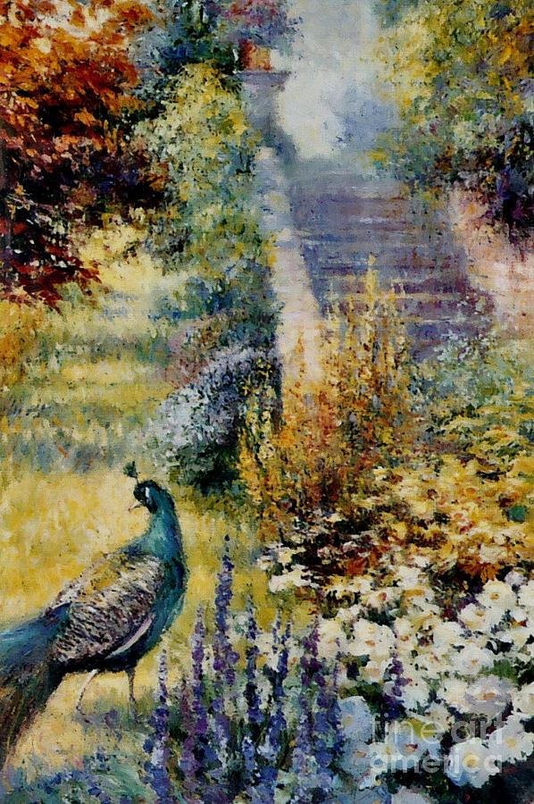 Peacock Mixed Media - Powys Castle Garden peacock. #1 by Jeanette Leuers