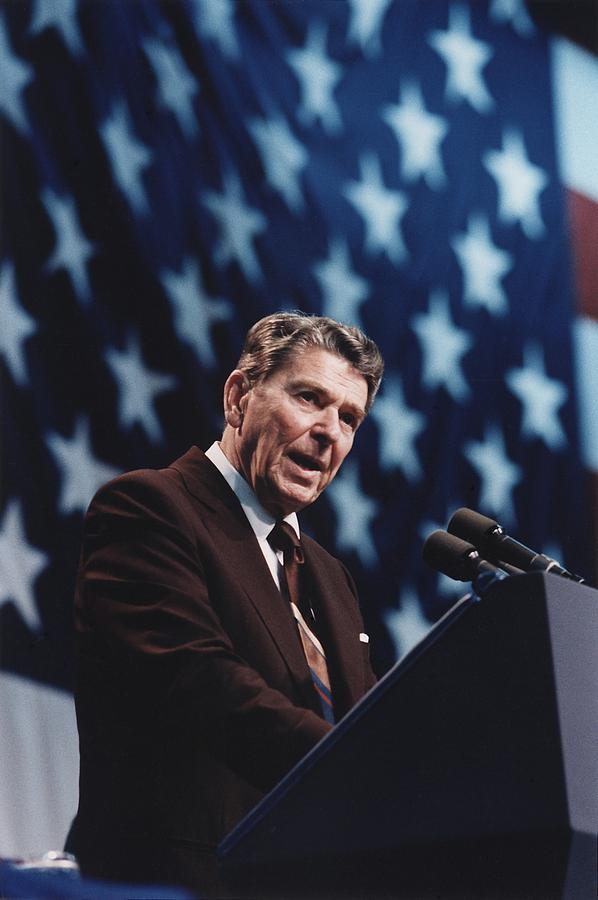 Portrait Photograph - President Reagan Speaking At A Rally #1 by Everett