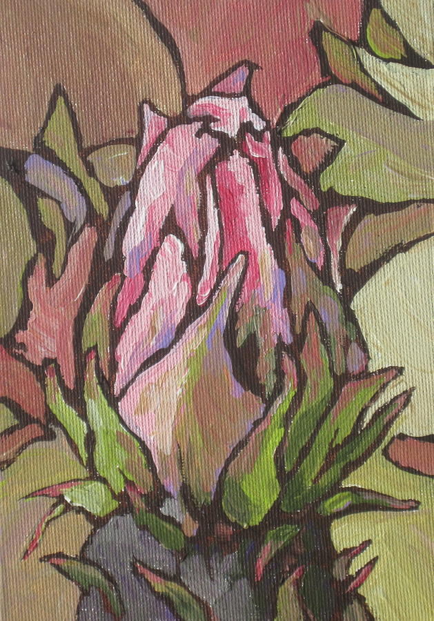 Flowers Still Life Painting - Prickly Pear Bud #1 by Sandy Tracey