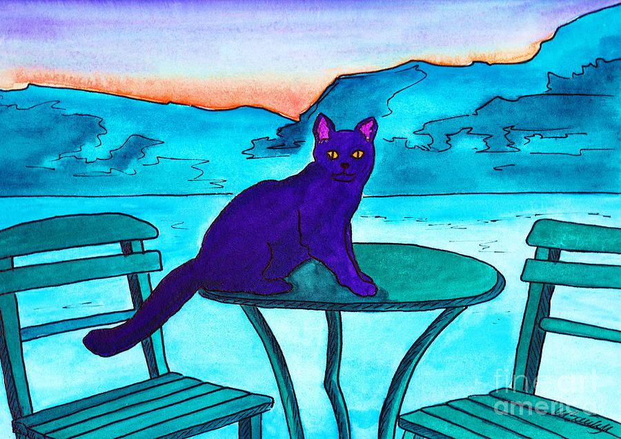 Cat Painting - Purple Cat #1 by Michaela Bautz