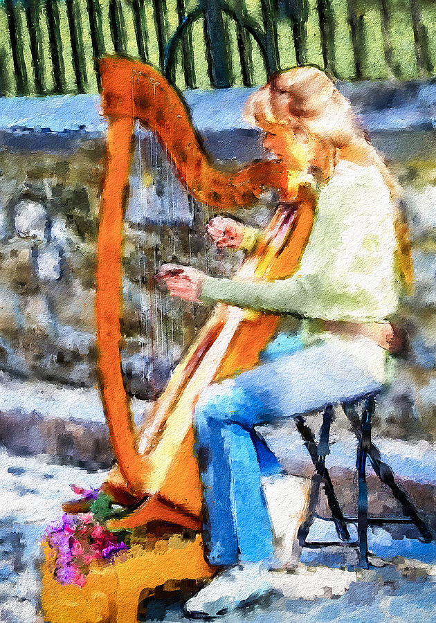 Musician Digital Art - Quebec Harpist #1 by Jill Balsam