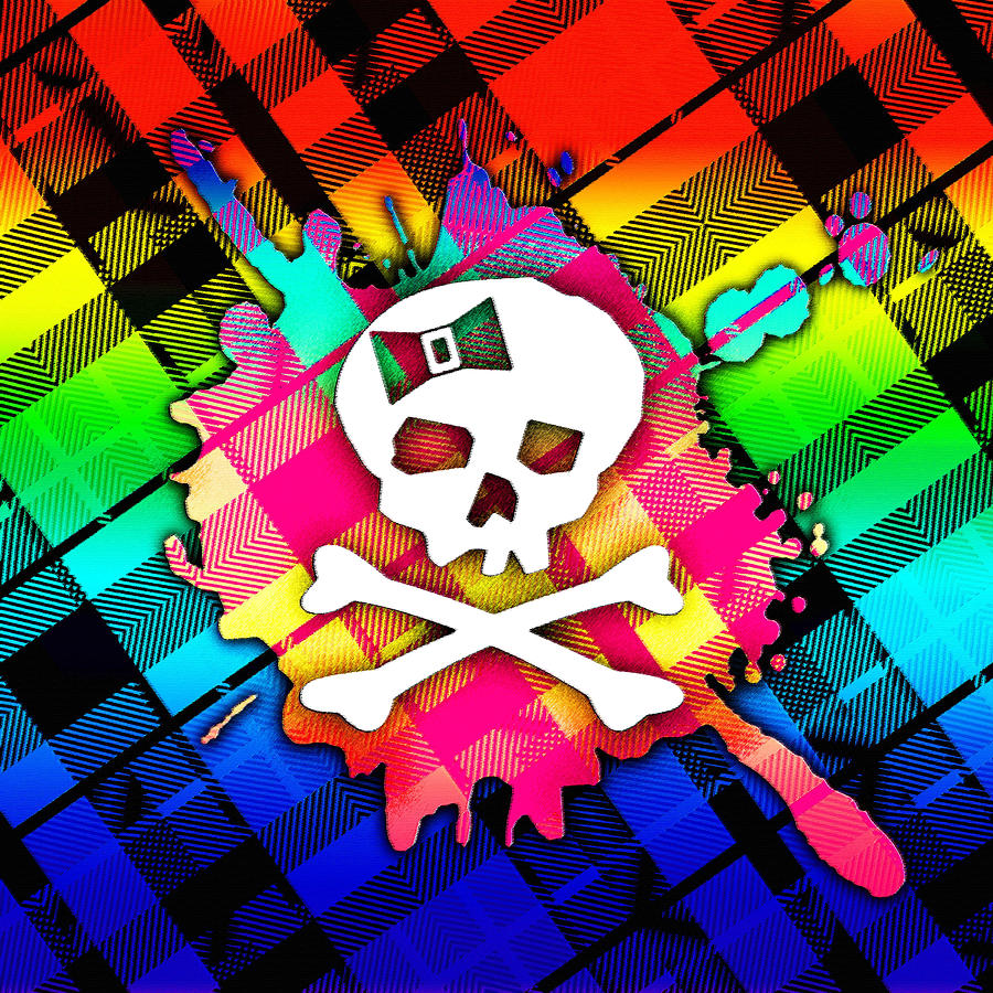 Rainbow Plaid Skull #1 Digital Art by Roseanne Jones