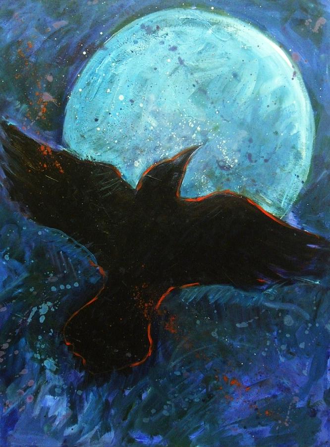 Raven and Blue Moon #1 Painting by Carol Suzanne Niebuhr