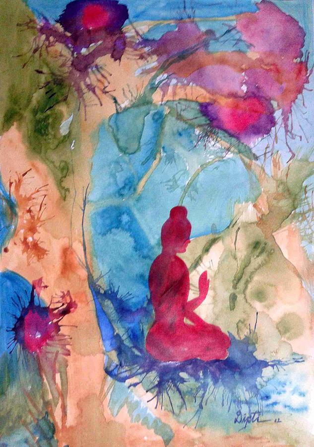 Red Painting - Red Buddha Under Tree #1 by Dipti Raval