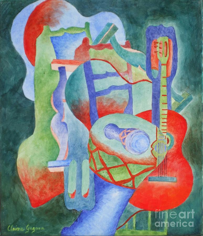 Red Guitar #1 Painting by Claire Gagnon