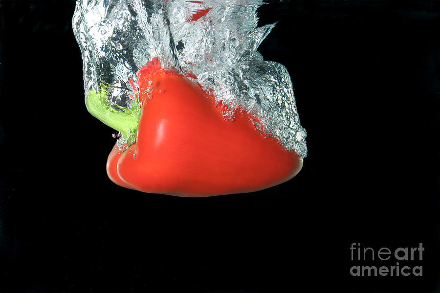 Red Pepper Falling Into Water #1 Photograph by Ted Kinsman