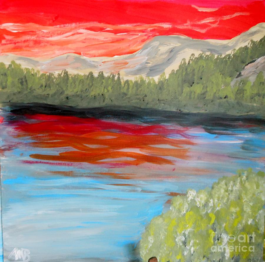 Mountain Painting - Red Sky Over Mountains II #1 by Marie Bulger