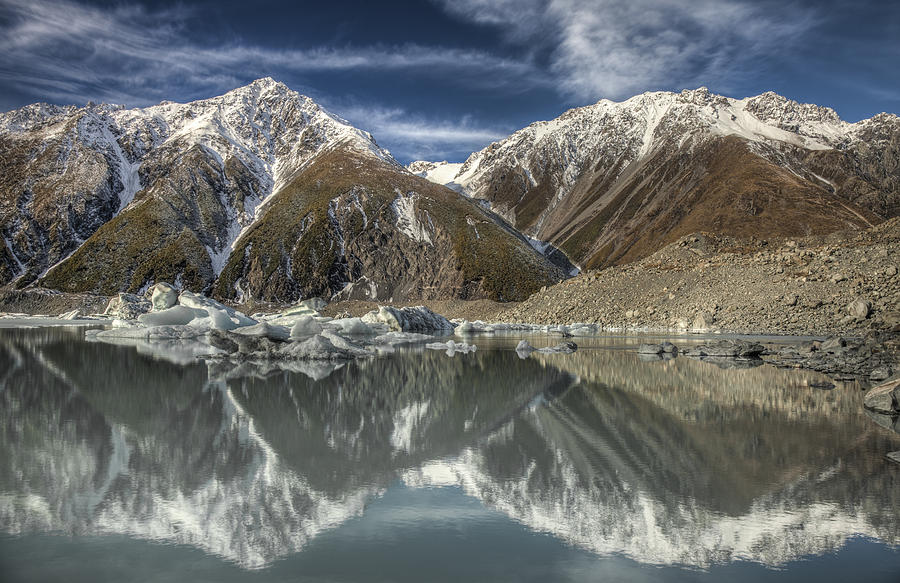 Reflection In Glacial Lake At Tasman #1 Photograph by Colin Monteath