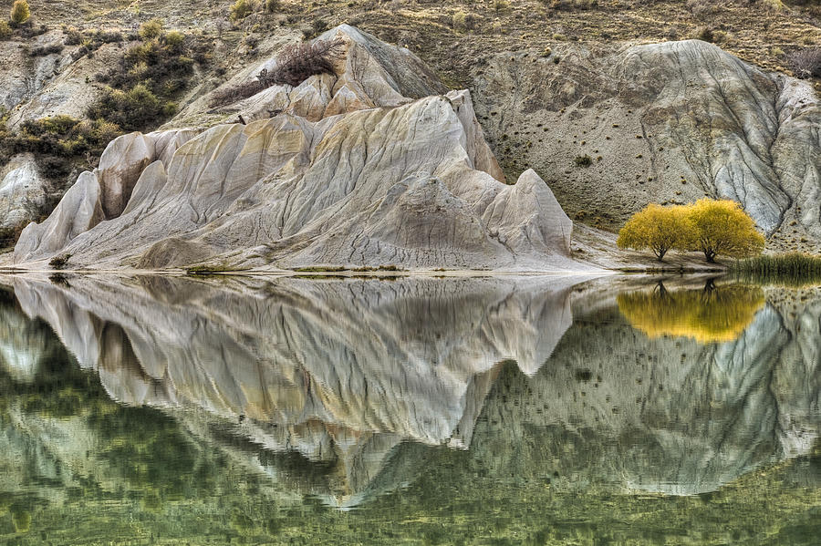 Reflection On Blue Lake, St Bathans #1 Photograph by Colin Monteath