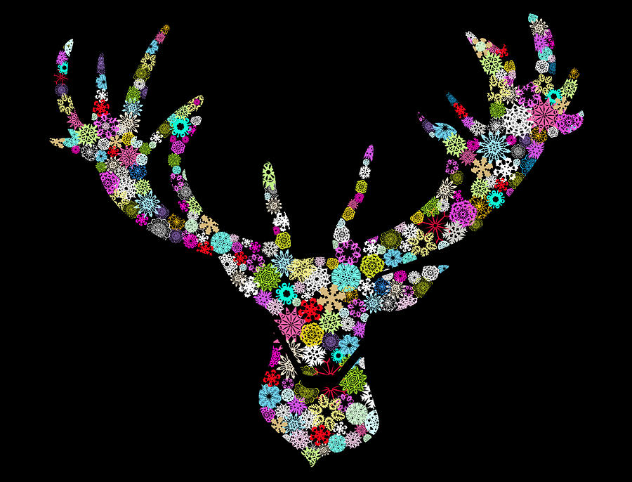 Christmas Digital Art - Reindeer Design By Snowflakes #1 by Setsiri Silapasuwanchai