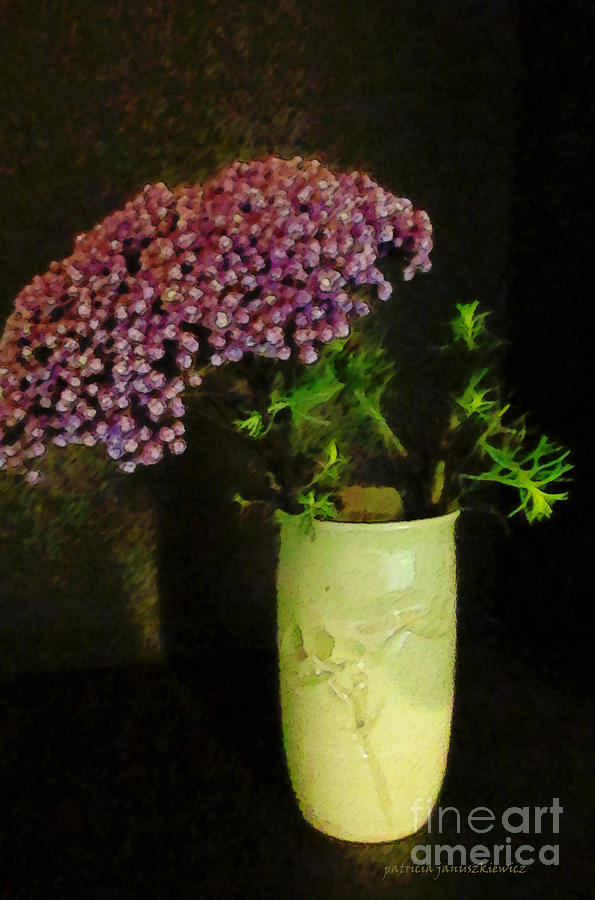 Rice Flower in Oriental Vase #1 Mixed Media by Patricia Januszkiewicz