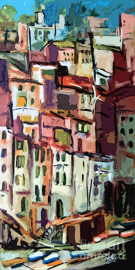Riomaggiore Italy Cinque Terre  Painting by Ginette Callaway
