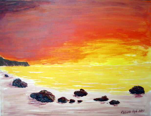 Sunset Painting - Rocky Beach #1 by Maina Kabiru