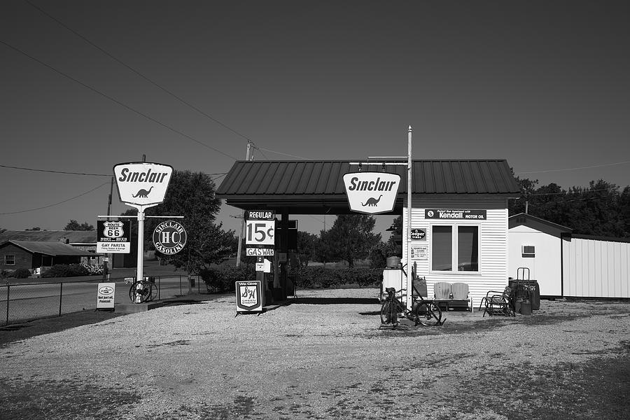 Route 66 Gas Station 2012 BW Photograph by Frank Romeo