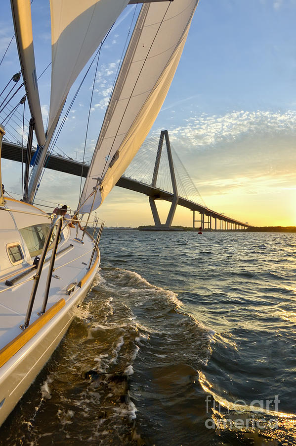 Sailing on the Charleston Harbor During Sunset #1 Photograph by Dustin K Ryan
