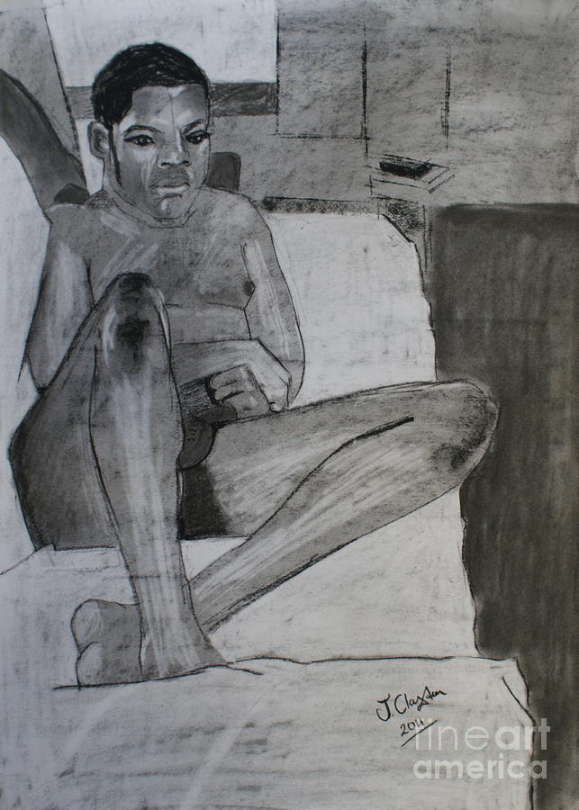 Seated male nude #1 Drawing by Joanne Claxton