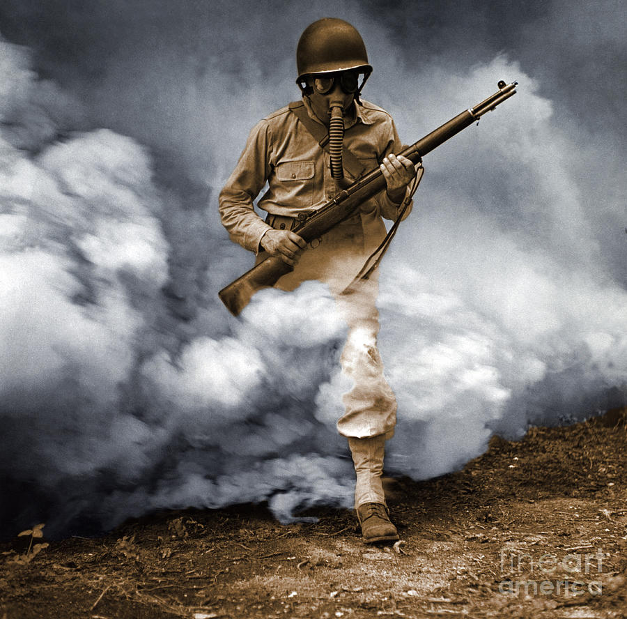 World War Two Photograph - Sergeant In Gas Mask #2 by Photo Researchers