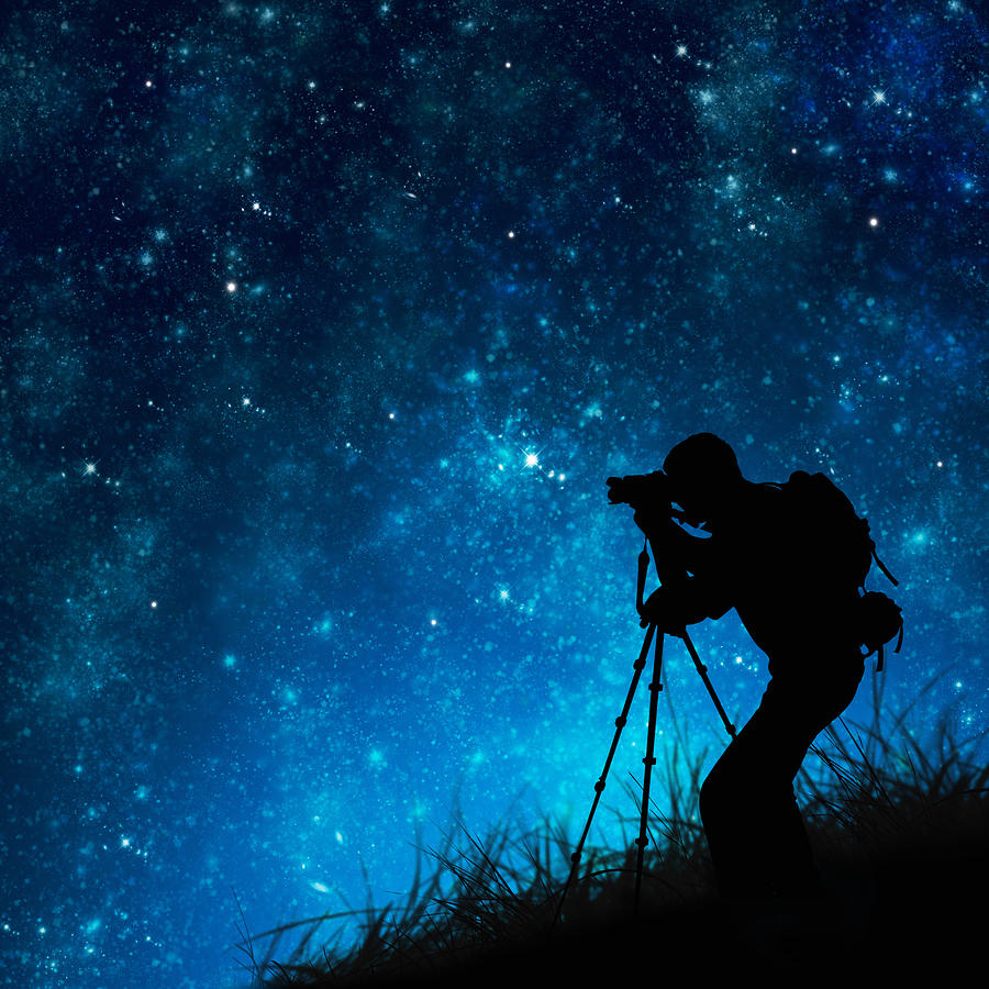 Nature Photograph - Silhouette Of Photographer Shooting Stars #1 by Setsiri Silapasuwanchai