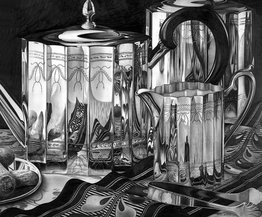 Silver Teapots Drawing by Jerry Winick