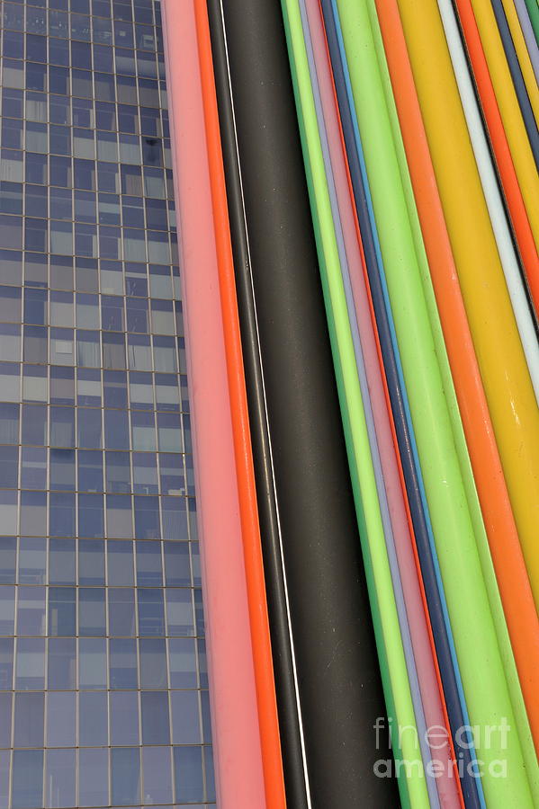 Skyscraper and multi coloured stripes #1 Photograph by Sami Sarkis