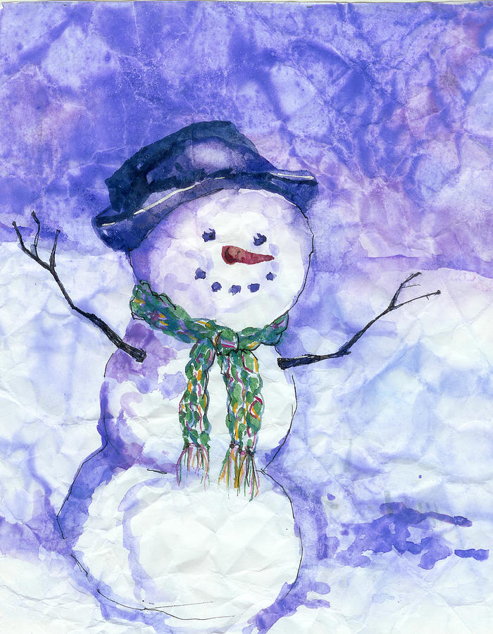 Winter Painting - Snowman by Peggy Wilson