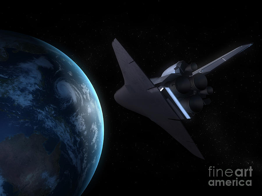 Space Digital Art - Space Shuttle Backdropped Against Earth #1 by Carbon Lotus