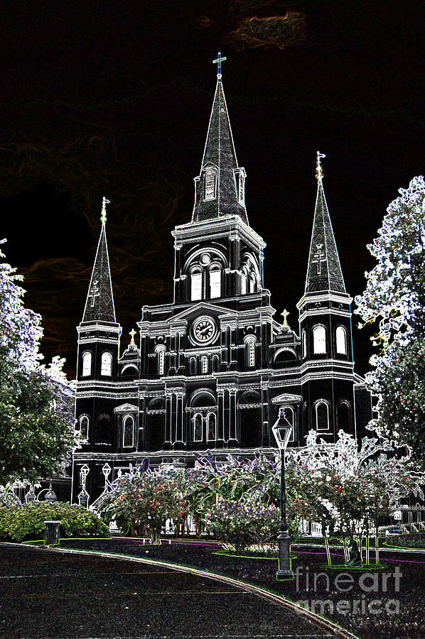 St Louis Cathedral Jackson Square French Quarter New Orleans Glowing Edges Digital Art  #3 Digital Art by Shawn OBrien